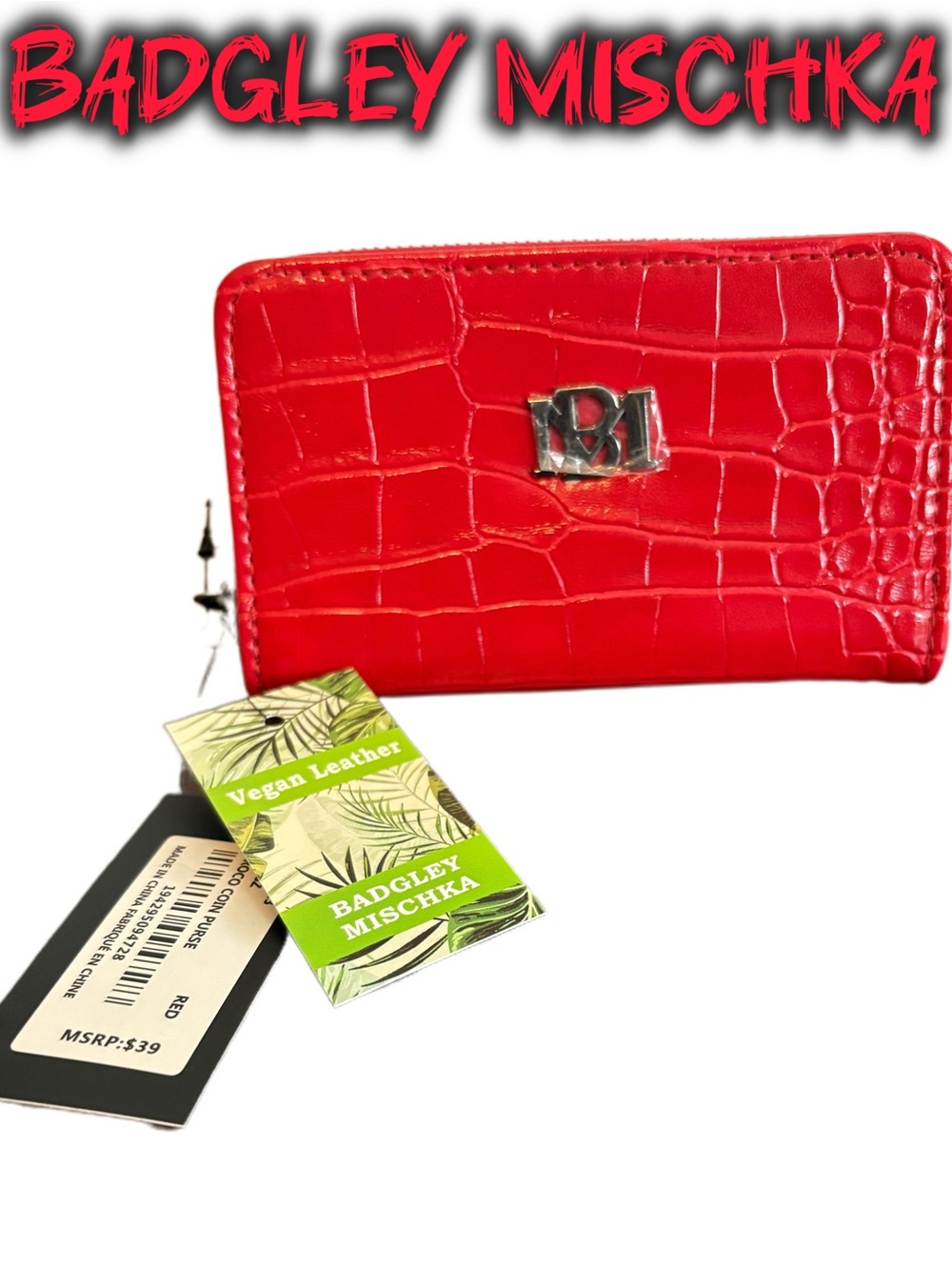Badgley Mischka Red Crocodile Embossed Wallet / Card Holder NWT Vegan Leather
